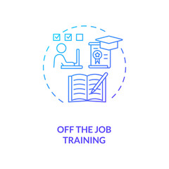Off-the-job training concept icon. Staff development method idea thin line illustration. Online and distance learning. Attending conferences opportunity. Vector isolated outline RGB color drawing