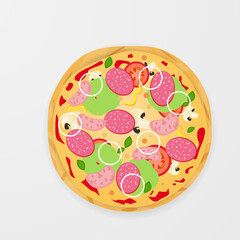 Top view pizza with various ingredients.