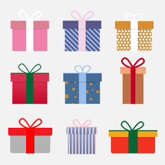 Vector set of various gift boxes. Flat design.