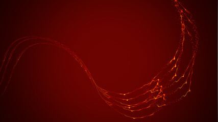 Beautiful violet red abstract magical energy electric cosmic fiery shiny luminous lightning, lines, stripes with sparks on a red background. illustration