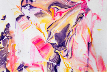 Marbled Paper Texture Background with Pink, Purple, and Yellow Swirled Paint