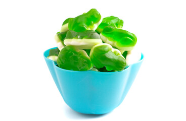 Gummy Green Frogs with a Mashmallow Candy Bottom Layer on a White Background