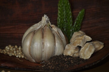 garlic and various spices for cooking