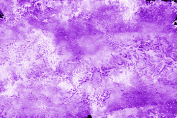 Violet ink and watercolor texture on white paper background. Paint leaks and decalcomania effects. Hand-painted gouache abstract image. Mess on the canvas.