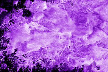 Violet ink and watercolor texture on white paper background. Paint leaks and decalcomania effects. Hand-painted gouache abstract image. Mess on the canvas.