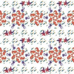 Watercolor seamless pattern of marine animals