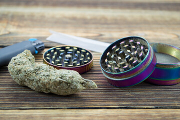 Drug use, substance abuse, bad habits addiction and smoking concept - close up of marijuana or...