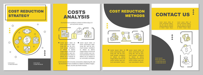 Cost reduction strategy brochure template. Cost reduction methods. Flyer, booklet, leaflet print, cover design with linear icons. Vector layouts for magazines, annual reports, advertising posters