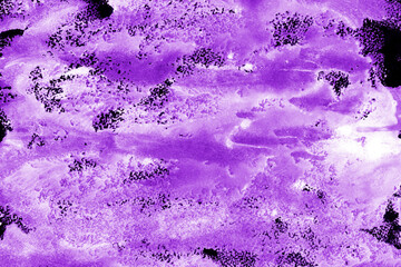 Violet ink and watercolor texture on white paper background. Paint leaks and decalcomania effects. Hand-painted gouache abstract image. Mess on the canvas.