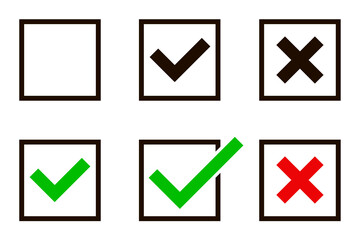 Creative vector illustration of green check mark, red cross isolated on transparent background. Right or wrong. Yes and no.