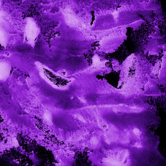 Violet ink and watercolor texture on white paper background. Paint leaks and decalcomania effects....