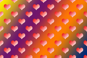Hearts over rainbow background. Hearts pattern in flat design