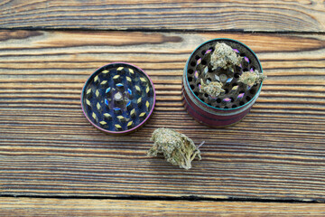 Macro of grinder on wooden background