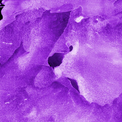 Violet ink and watercolor texture on white paper background. Paint leaks and decalcomania effects....