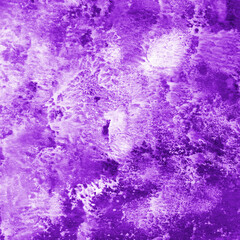 Fototapeta na wymiar Violet ink and watercolor texture on white paper background. Paint leaks and decalcomania effects. Hand-painted gouache abstract image. Mess on the canvas.