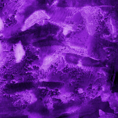 Violet ink and watercolor texture on white paper background. Paint leaks and decalcomania effects. Hand-painted gouache abstract image. Mess on the canvas.