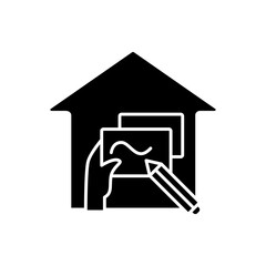  Flexible schedule glyph icon. Creating lesson program. Home education concept. Distant remote teaching and homeschooling. Isolated silhouette vector illustration