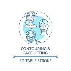 Contouring and face lifting concept icon. Face mask idea thin line illustration. Youthful facial appearance. Elevating sagging tissues. Vector isolated outline RGB color drawing. Editable stroke