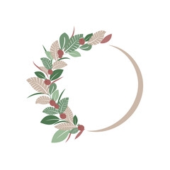 Round frame with leaves and berries. Vector illustration