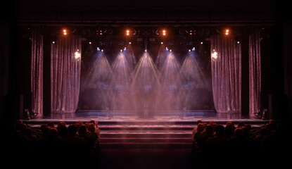 scene, stage light with colored spotlights and smoke © Tatiana