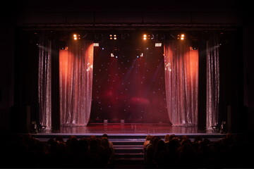 scene, stage light with colored spotlights and smoke