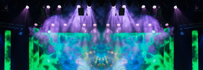 Fototapeta na wymiar Stage light and smoke on stage, lighting and spotlights.