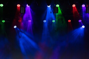 Fototapeta na wymiar Stage light and smoke on stage, lighting and spotlights.