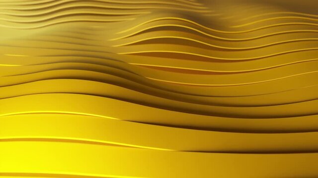 Background of rows of multicolored pop-up yellow stripes. Colorful wave gradient animation. Future geometric patterns motion background. Seamless loopink 3d animation