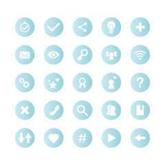 Set of social media icons. 25 icons collection for internet network or mobile application. Web signs template. Pictograms isolated