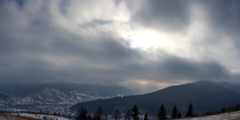 Cloudy day in the carpathian mountains in winter