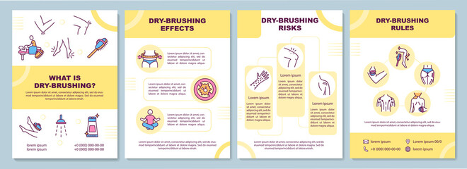Naklejka premium Dry brushing instructions brochure template. Flyer, booklet, leaflet print, cover design with linear icons. Dry-bushing risks, rules. Vector layouts for magazines, annual reports, advertising posters
