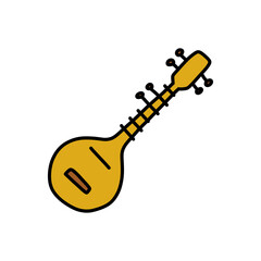 sitar doodle icon, vector color line illustration