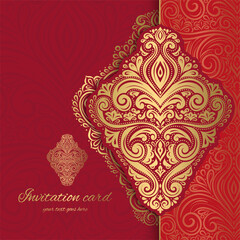Obraz na płótnie Canvas Gold and red luxury background. Indian pattern template. Vector abstract design elements. Great for invitation and greeting cards, packaging, flyer, wallpaper or any desired idea.