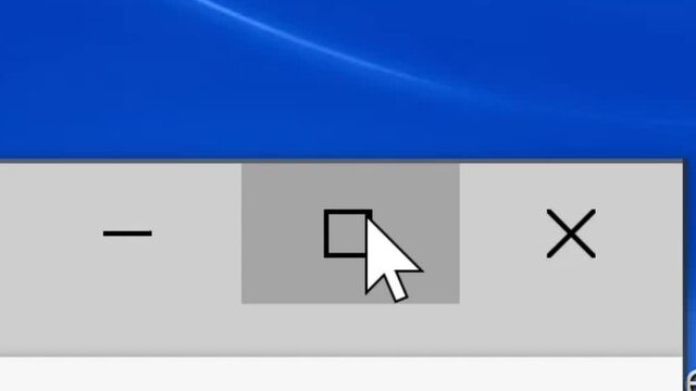 Mouse Cursor Slides Over And Expands Window Box on Web Page. Device Screen View of Cursor Clicking to Maximize Browser. Viewpoint Click Expand Top Right Over The Internet Network Website.