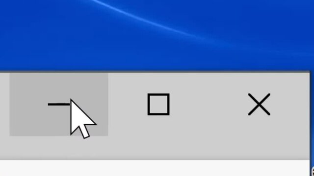 Mouse Cursor Slides Over And Minimizes Window Box on Web Page. Device Screen View of Cursor Clicking to Minimize Browser. Viewpoint Click Decrease Size Top Right Over The Internet Network Website.