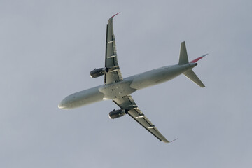 Passenger jet in flight.