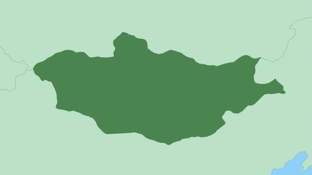 Map of Mongolia with pin of country capital. Mongolia Map with neighboring countries in green color.
