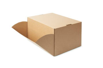 close up of a cardboard box on white background