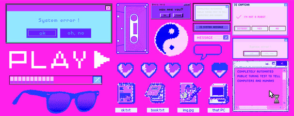 Old user interface windows, retro message box with buttons. Vaporwave and retrowave style elements. - obrazy, fototapety, plakaty