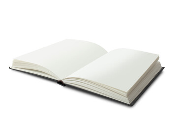 Empty Opened Notebook closeup on white background.