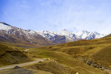 Fototapeta premium Azerbaijan, on the way to the small village of Xinaliq high up in the northern Caucasus mountain. Passing trough extraordinary beautiful landscapes.