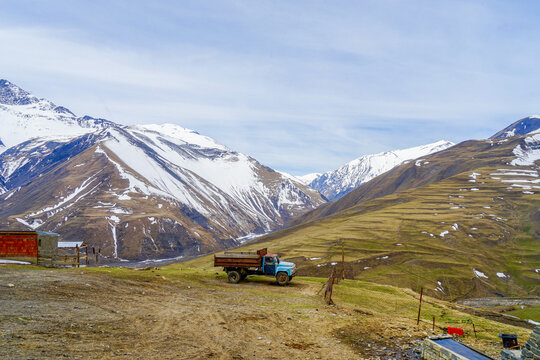 Azerbaijan, on the way to the small village of Xinaliq high up in the northern Caucasus mountain. Passing trough extraordinary beautiful landscapes.
