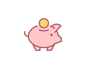 Money pig flat icon. Single high quality outline symbol for web design or mobile app.  Money pig thin line signs for design logo, visit card, etc. Outline pictogram EPS10
