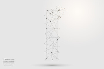 The destruction of the abstract font of English letters is made up of triangles, lines, points and connections. Vector illustration EPS 10.