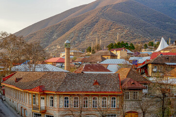 Azerbaijan, the city of Sheki also Shaki. Typical houses in the old city center .