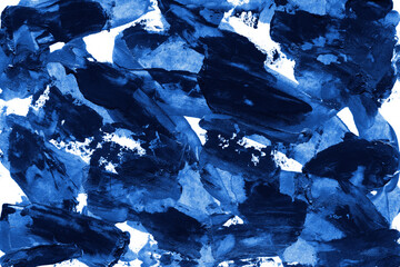 Modern contemporary acrylic background. Blue texture made with a palette knife. Abstract painting on paper. Mess on the canvas.