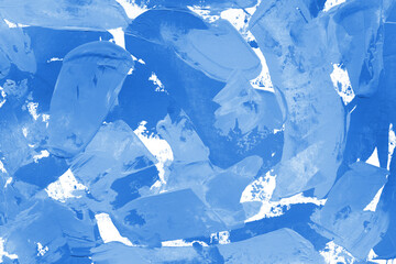 Modern contemporary acrylic background. Blue texture made with a palette knife. Abstract painting on paper. Mess on the canvas.