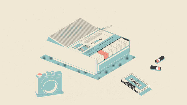 Old vintage radio. Highly detailed isometric illustration or print for poster