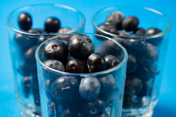 Fresh blueberries in a glass vase