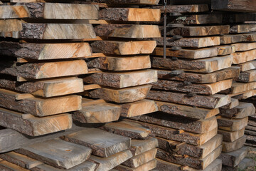 Stacked wood in a lumber mill - background